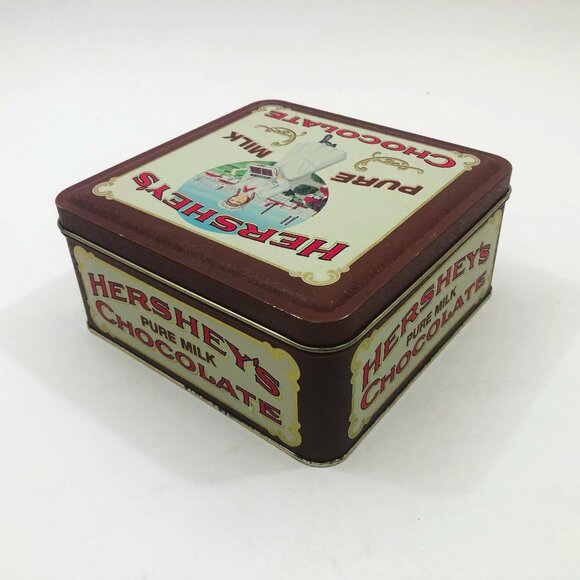 Vintage Hershey's Pure Milk Chocolate Tin Can 1992 6.25" x 6.25" x 3" - Picture 2 of 6